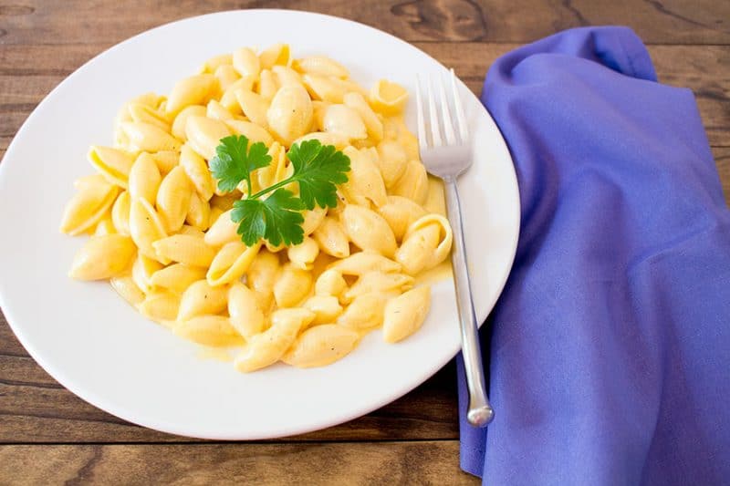 Macaroni and cheese in white bowl