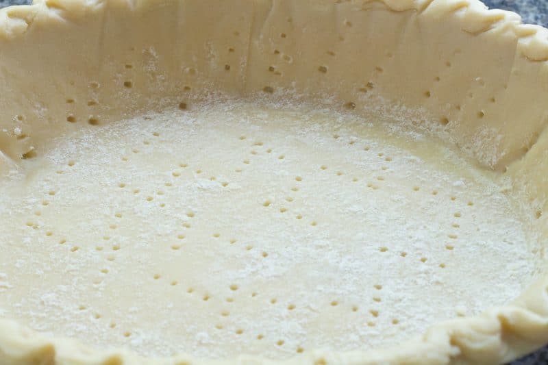 Unbaked pie shell with forked holes