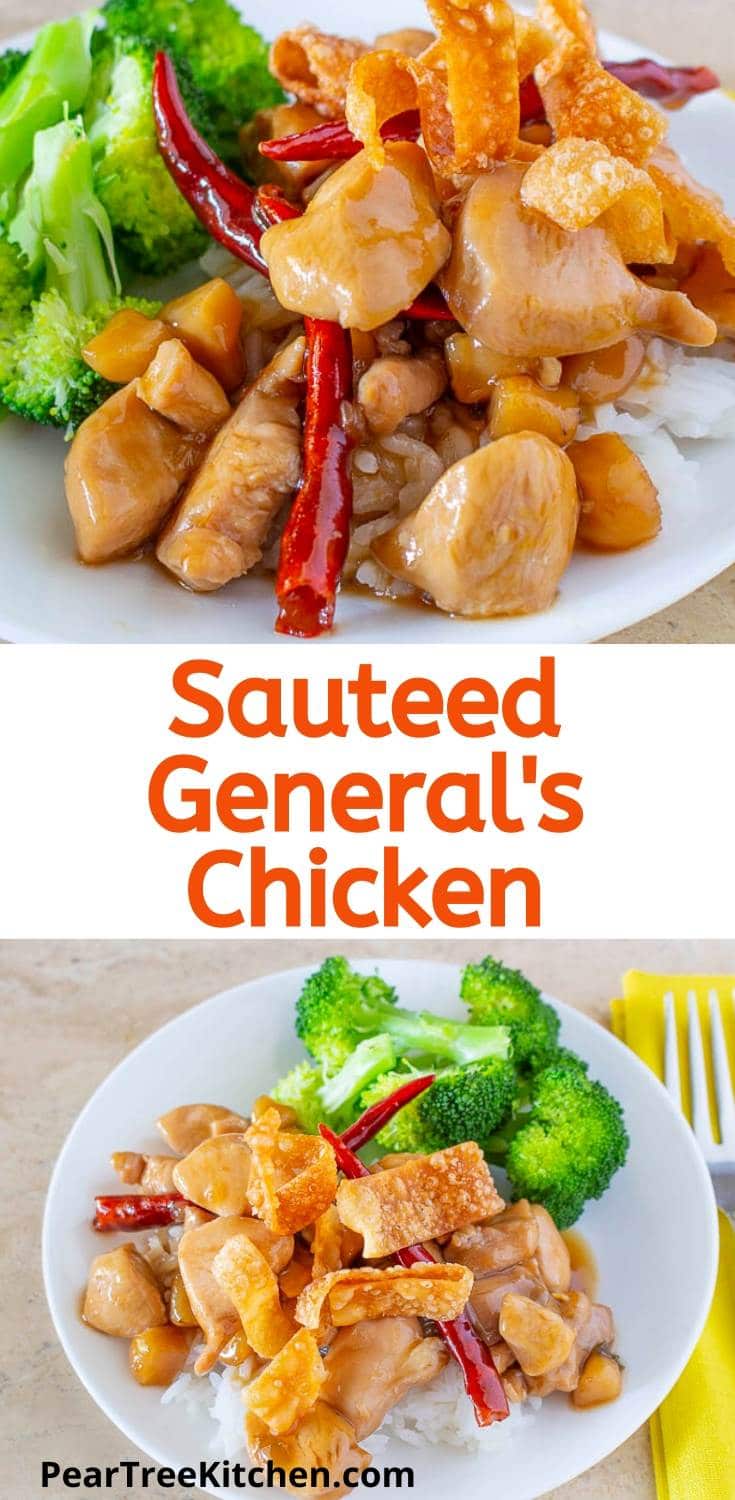 Sauteed General's Chicken Collage with text overlay