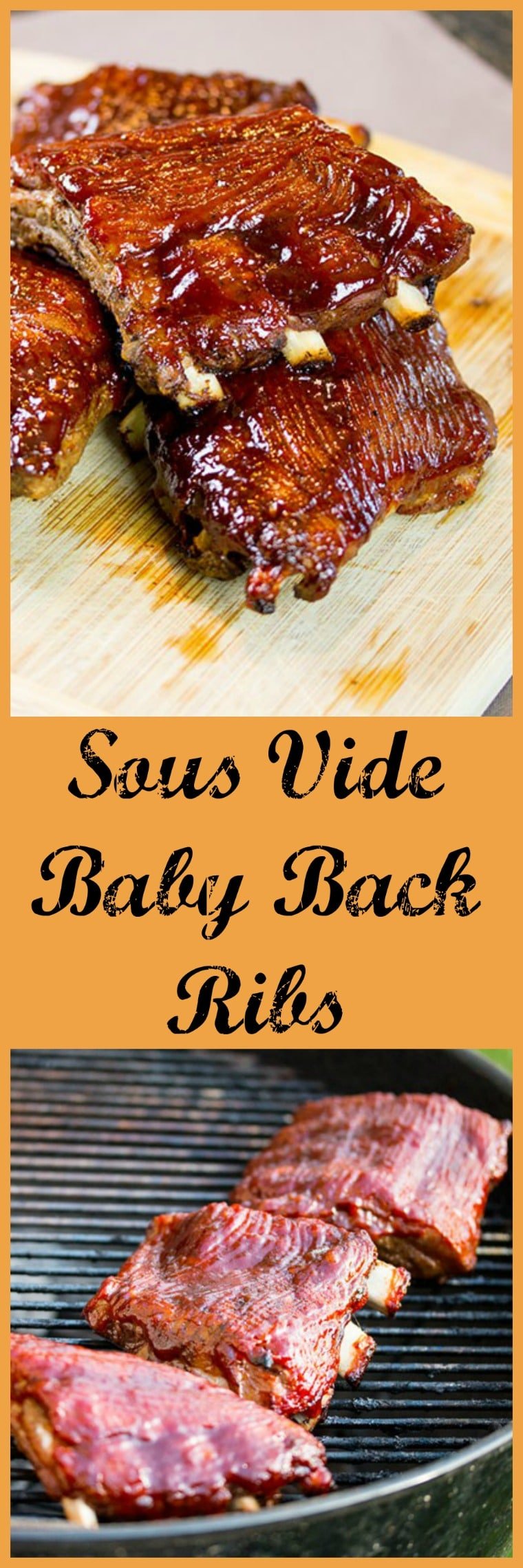 Recipe for Fall Off the Bone Tender Sous Vide Baby Back Ribs with tips, tricks and techniques for achieving super tender baby back ribs using a sous vide cooker. Finished on the grill for a smoky finish without babysitting a smoker all day. #recipes #ribs #bbq #sousvide