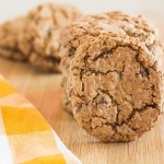 Close-up Chocolate Chip Oat Cookie on wood plank