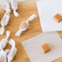 Caramel Candies on white wrappers