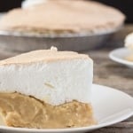 Closeup Butterscotch Meringue Pie on white plate