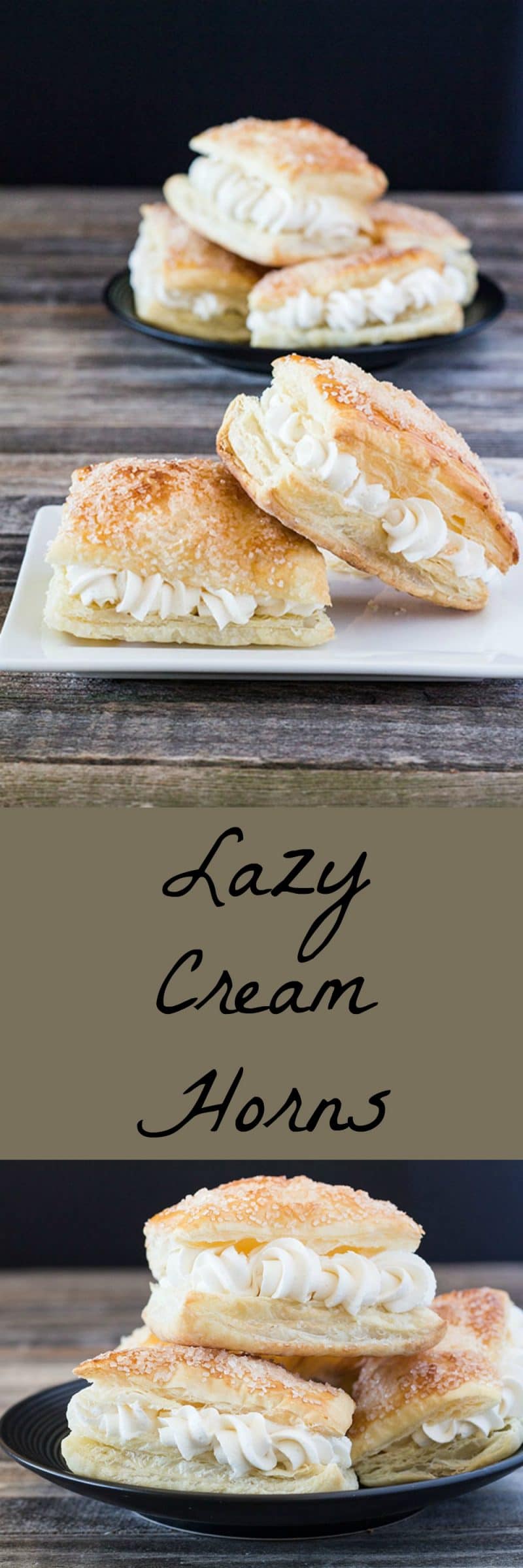 Lazy Cream Horns - All the cream horn flavor without all the work! Puff pastry filled with cream horn filling. No baking tubes required. #recipe #dessert #sweettreat #easy