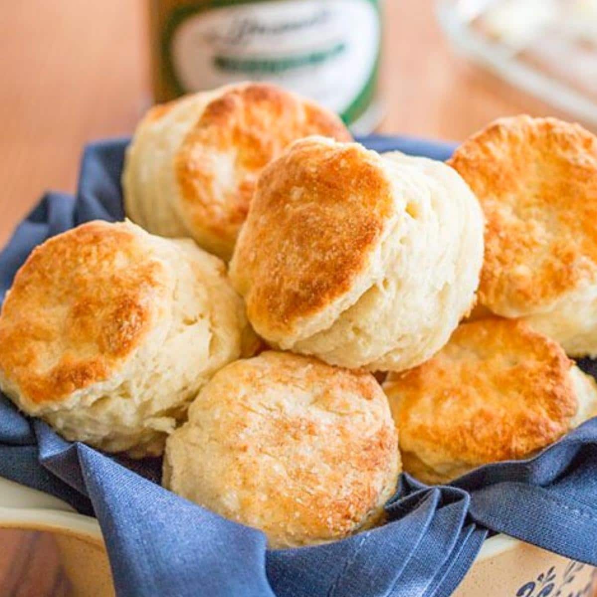 Sugar Biscuits in a basket lined with blue linen