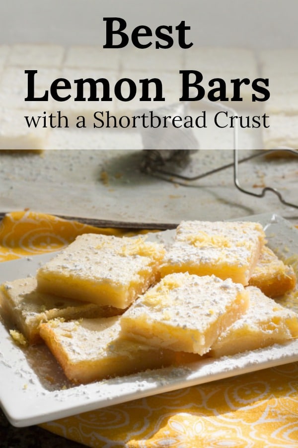 Easy recipe for the Best Lemon Bars with a Shortbread crust. Add a bit of sunshine to your life!