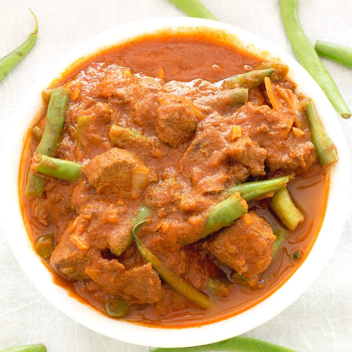 Lebanese Green Bean Stew in a white bowl