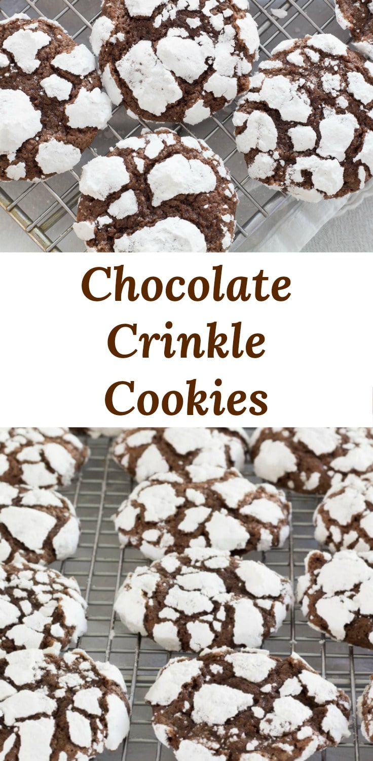 Chocolate Crinkle Cookies are like little bites of brownie heaven with crunchy peaks of white sugar. Perfect snack size!