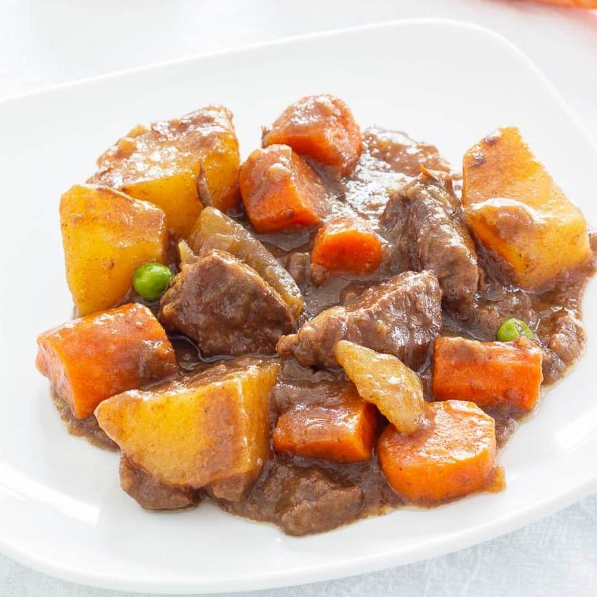 Beef stew with carrots and potatoes on a plate