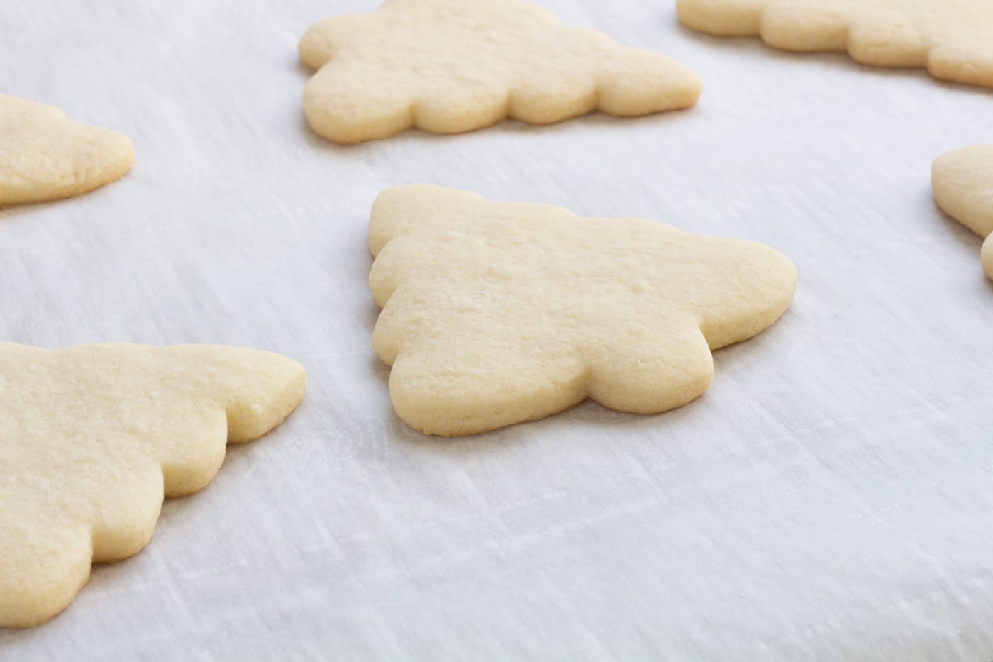 Baked Christmas Tree shaped cut out sugar cookies