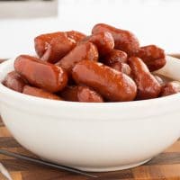 BBQ Little Smokies in a white bowl