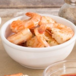 Beer boiled shrimp in a bowl