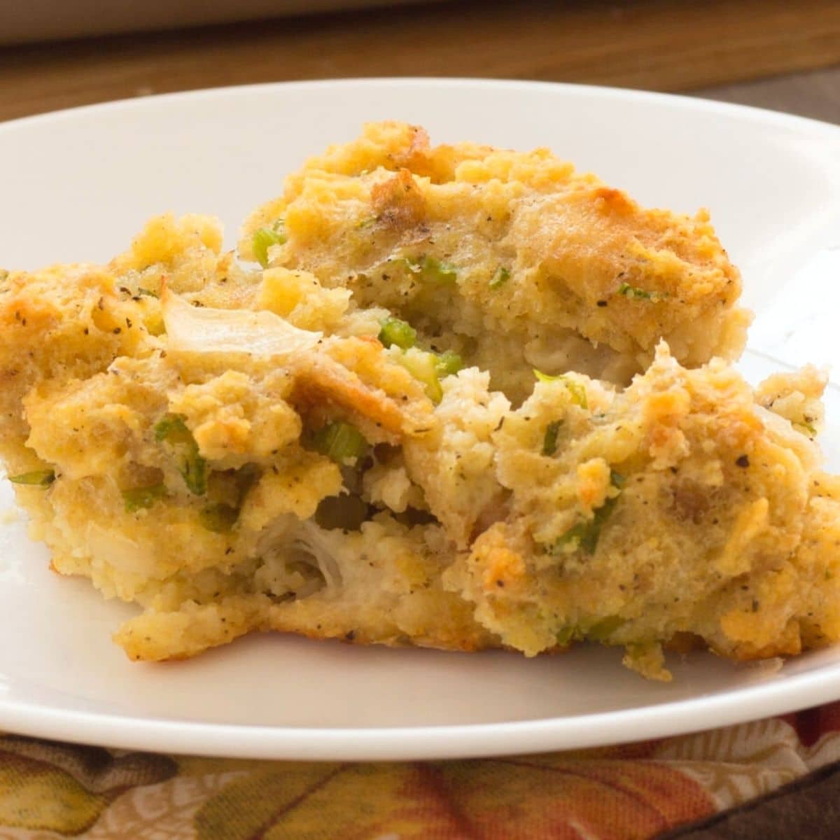 Cornbread stuffing on a plate