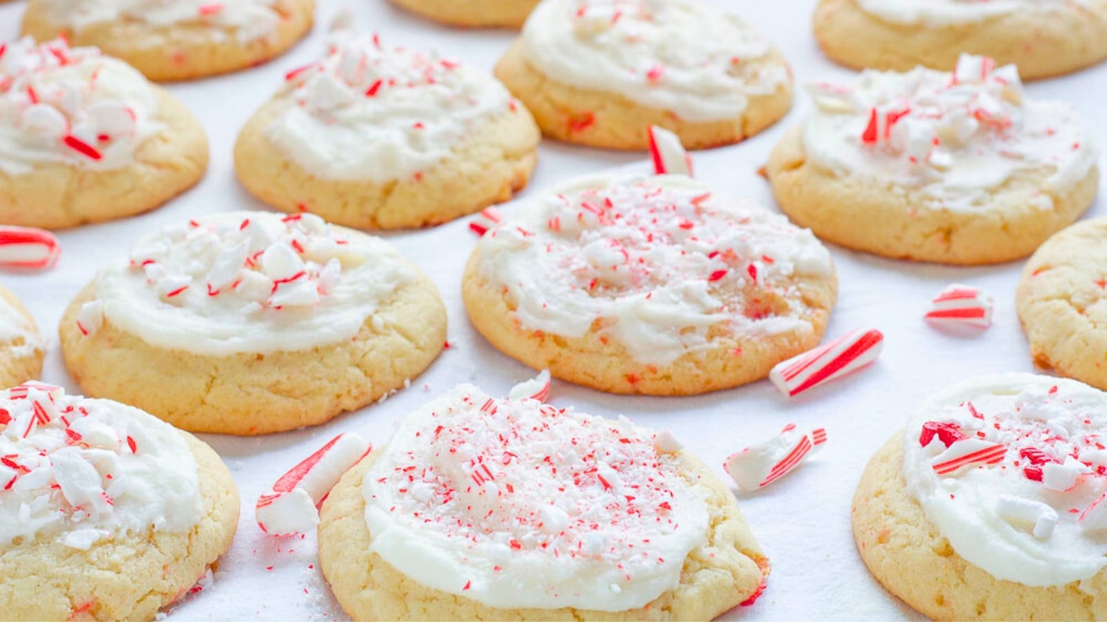 Iced cookies topped with crushed peppermint