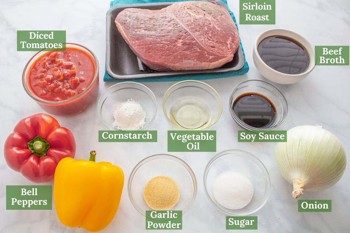 Pepper Beef Ingredients labeled with text