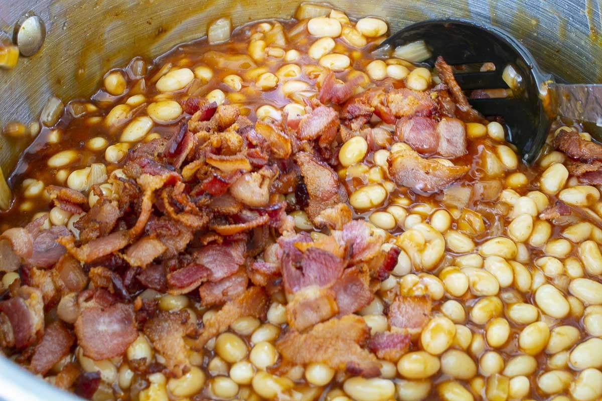 beans topped with bacon