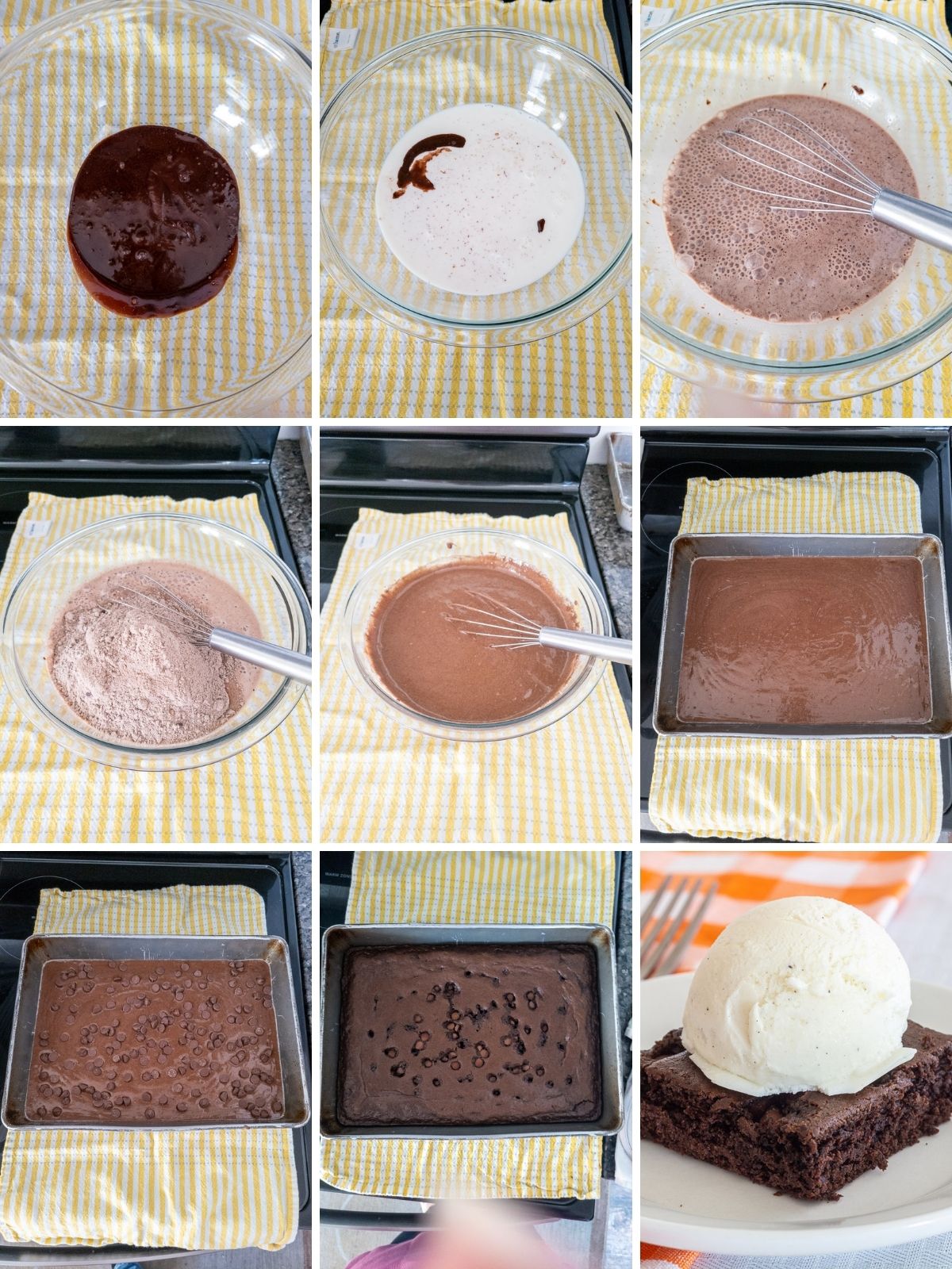 Making Chocolate Dump Cake topped with ICe Cream