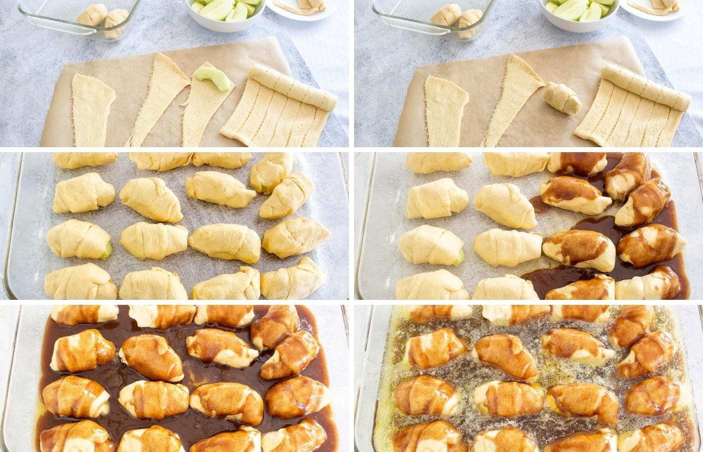 Preparing apple dumplings for baking