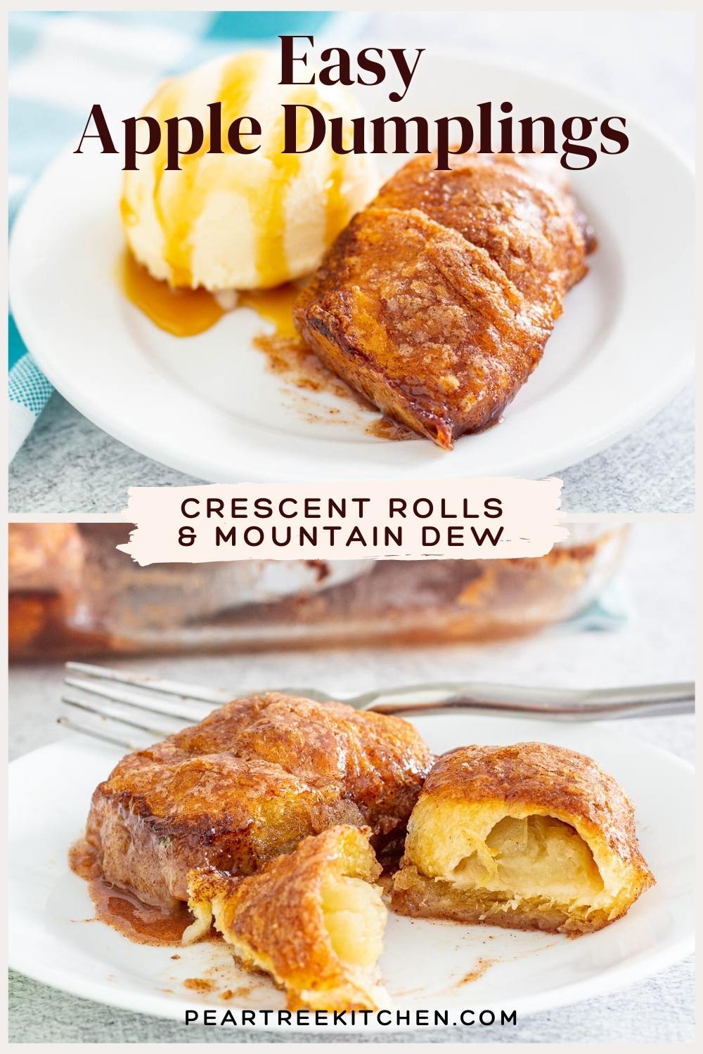 Apple dumplings made with crescent rolls and lemon lime soda