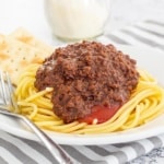 Copycat Steak n shake chili mac on a plate with crackers