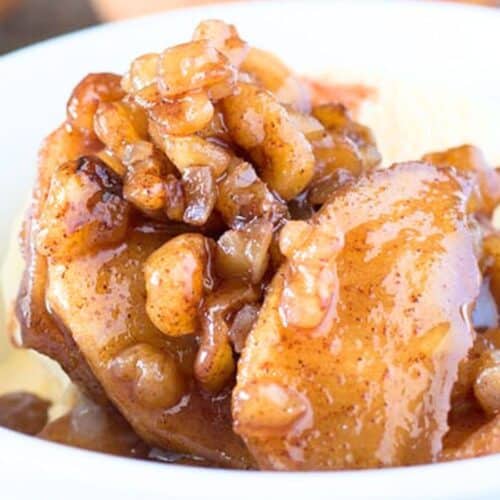 Caramel apple sundae in a bowl