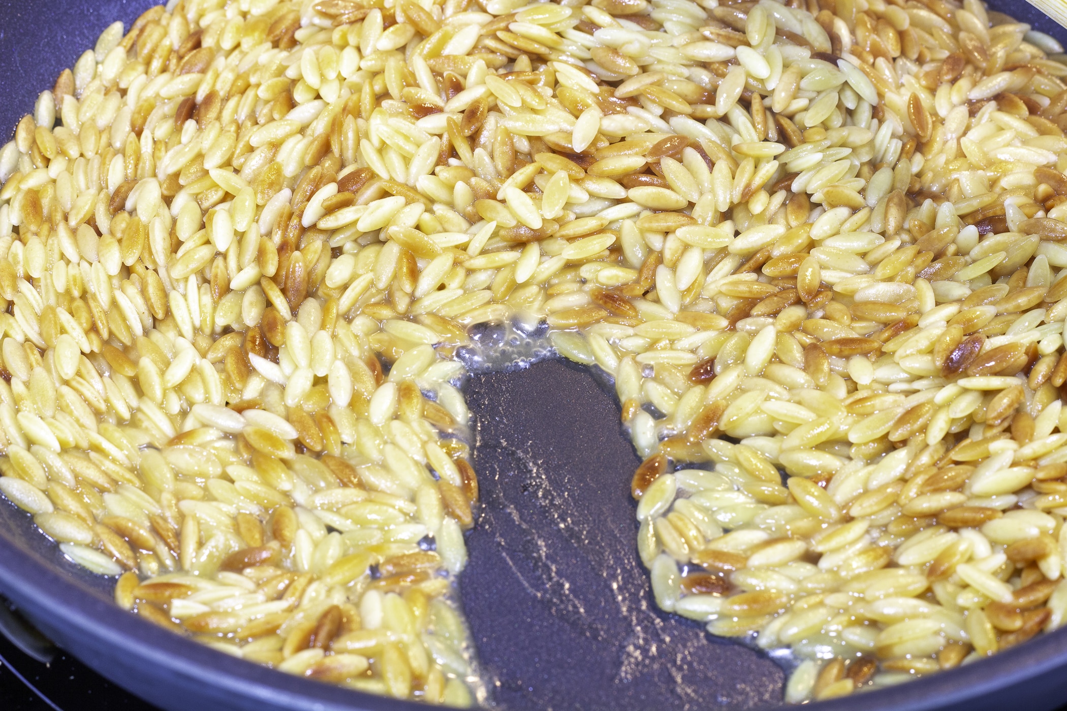 Cooked pasta ready for more liquid