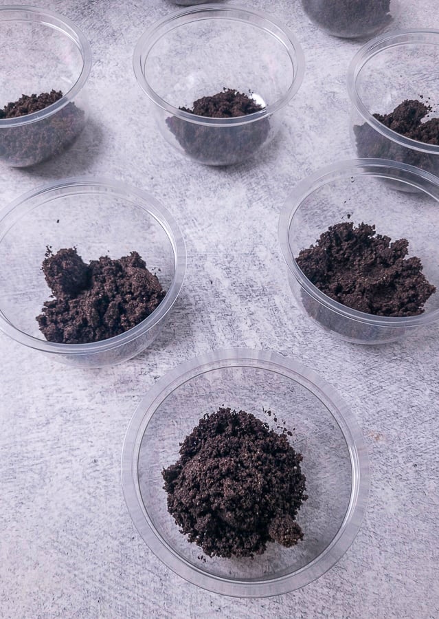 Chocolate cookie crumbs in a cp