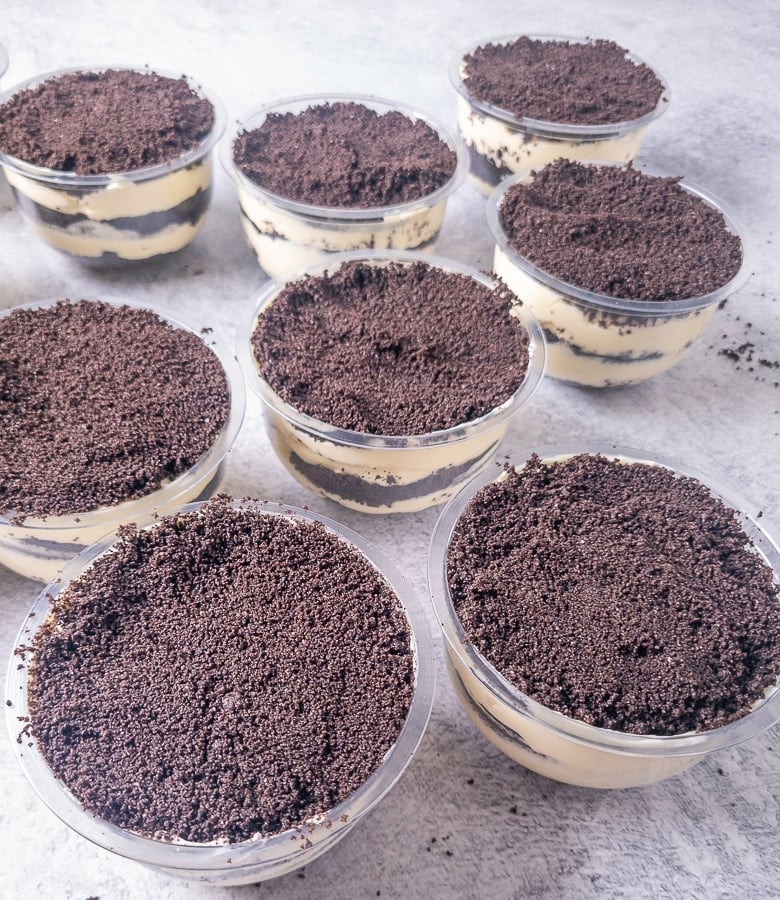 Pudding cup with crushed oreos on top