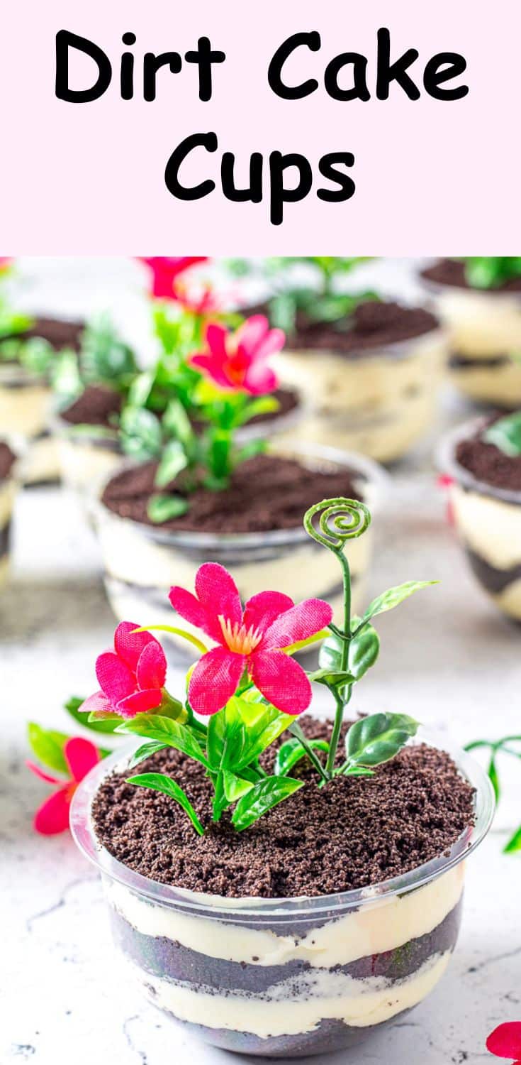 Dirt Cake cups topped with flowers