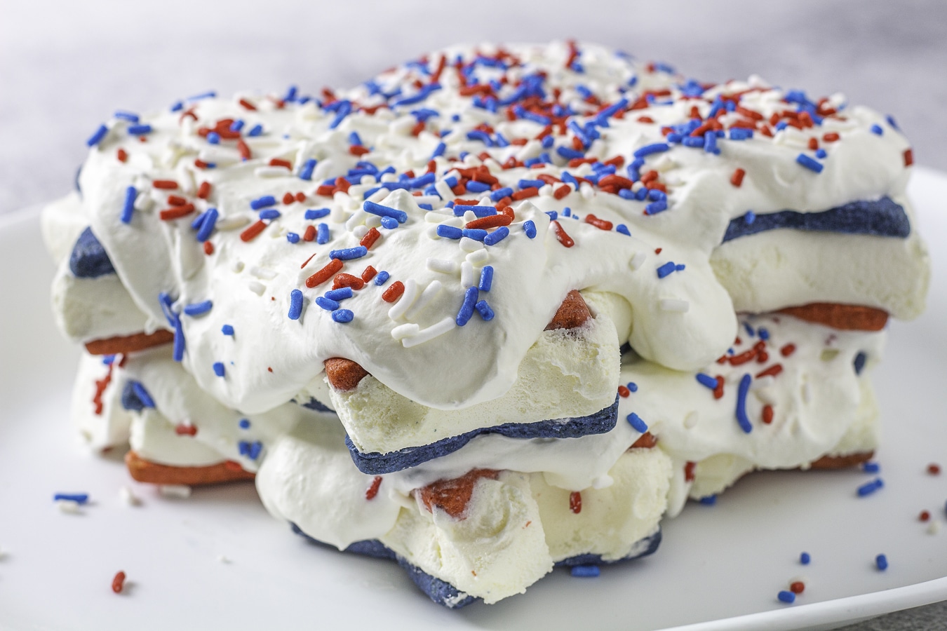Red white and blue ice cream sandwich cake