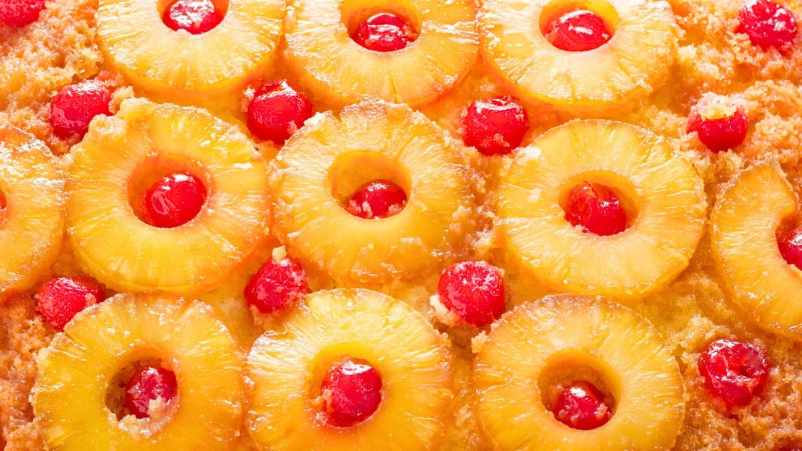 Cake with pineapple rings and cherries