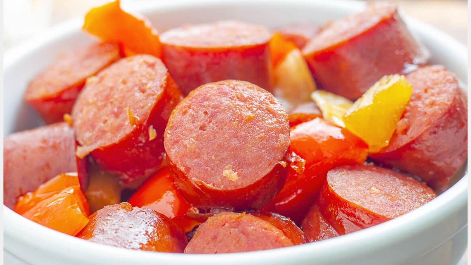 Sliced kielbasa with pineapple and bell peppers