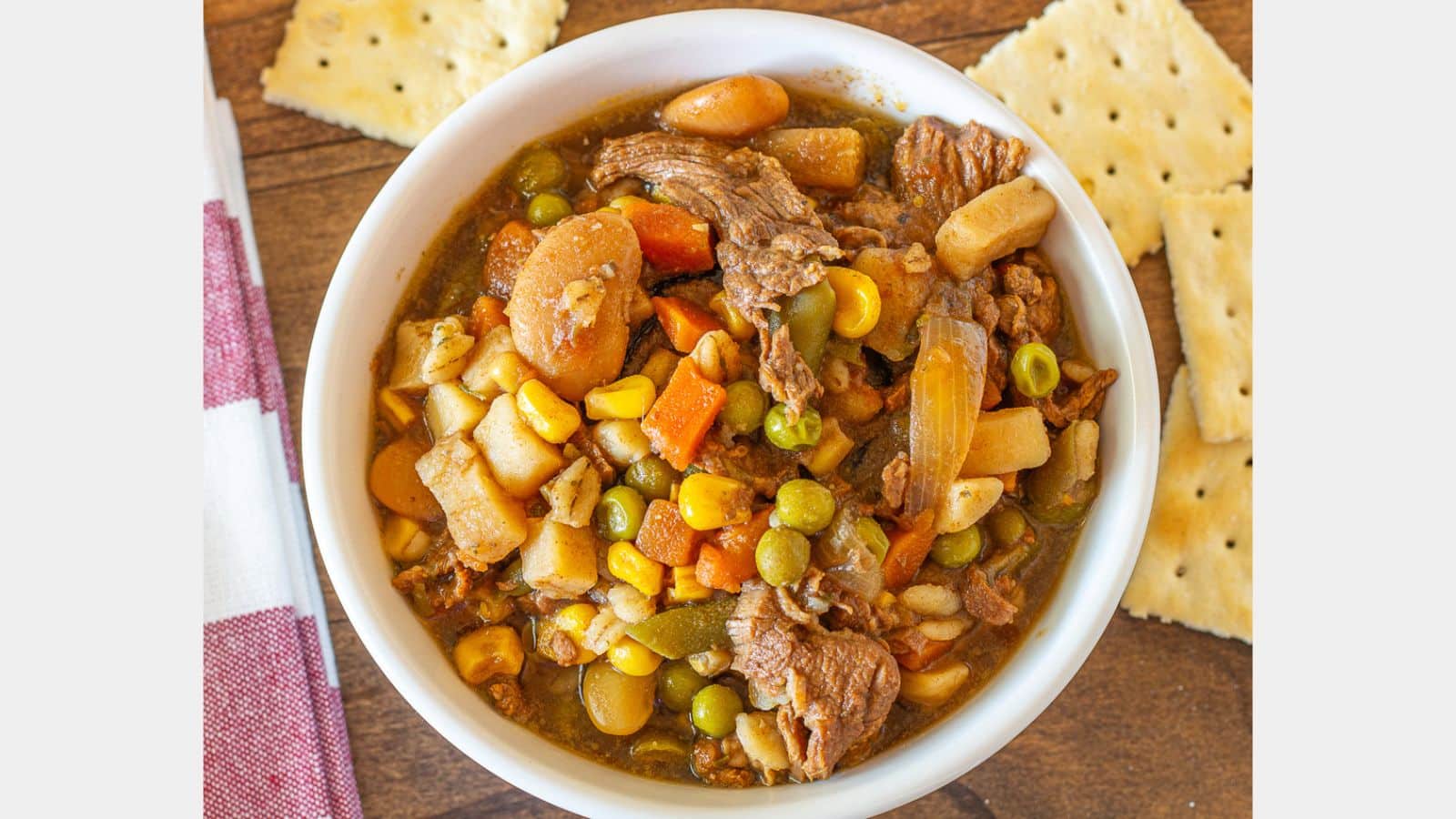Soup with beef and vegetables in a bowl