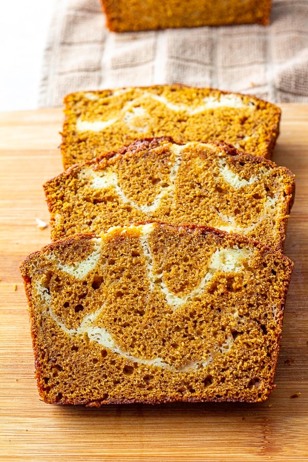 Pumpkin bread with 2 thin layers of swirl