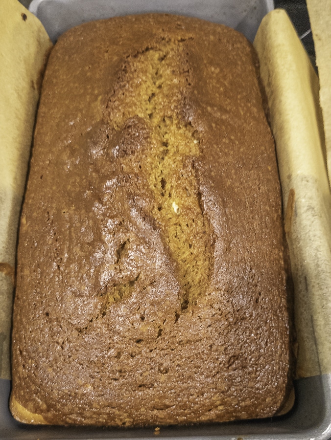 Pumpkin bread top with a large crack