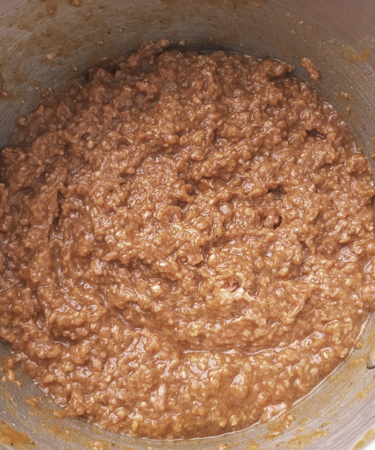 hot dog sauce ingredients mixed up in a pan