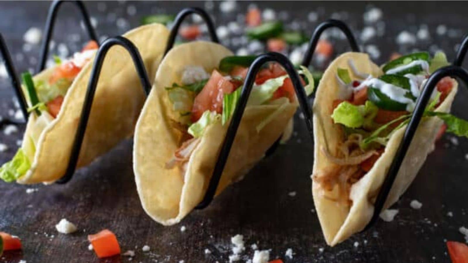 Chicken tacos in a rack