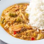 Gumbo and rice in a bowl