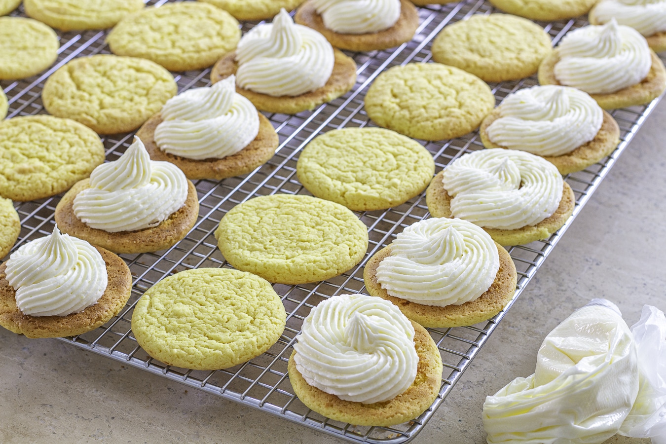 Lemon cookies being filled