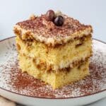Slice of tiramisu cake on a plate