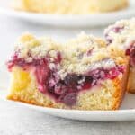 Up-close view of blueberry coffee cake