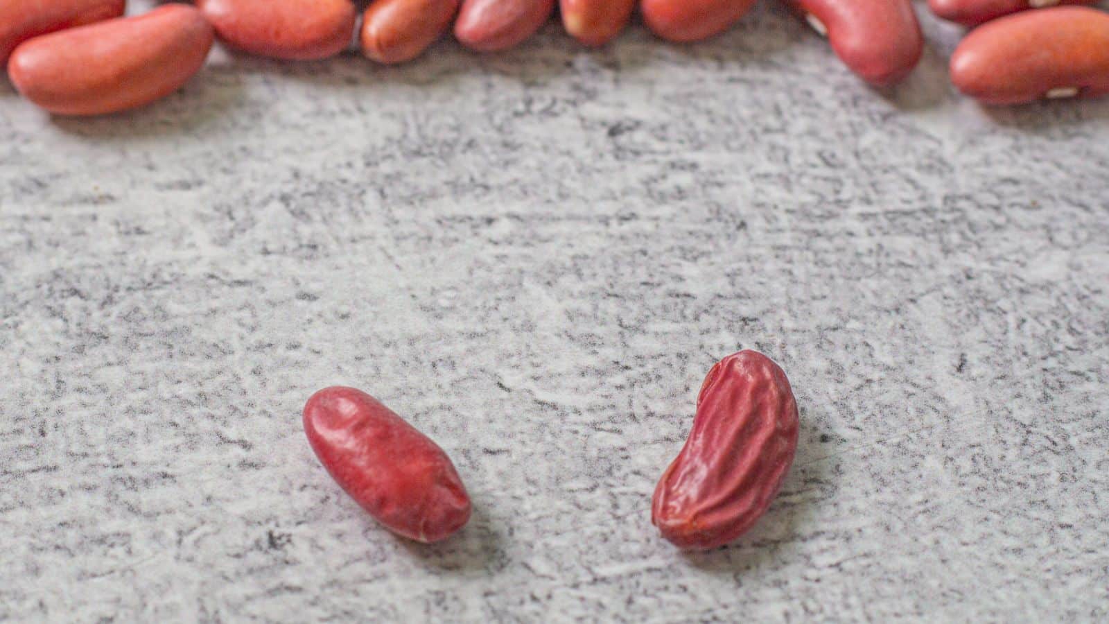 2 shriveled red beans