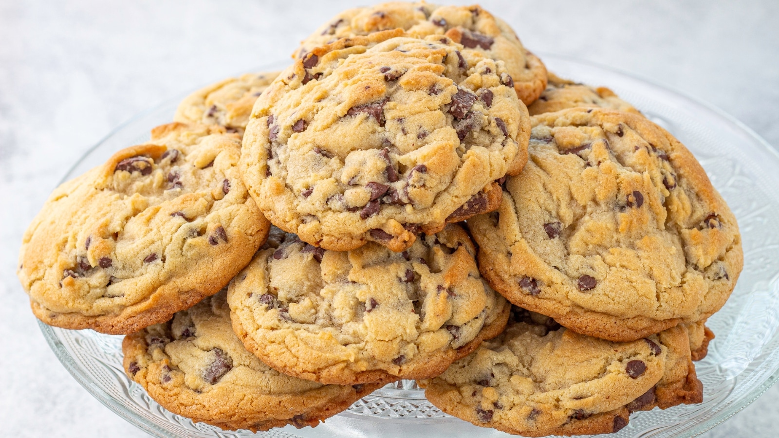 Giant chocolate chip cookies on a plate