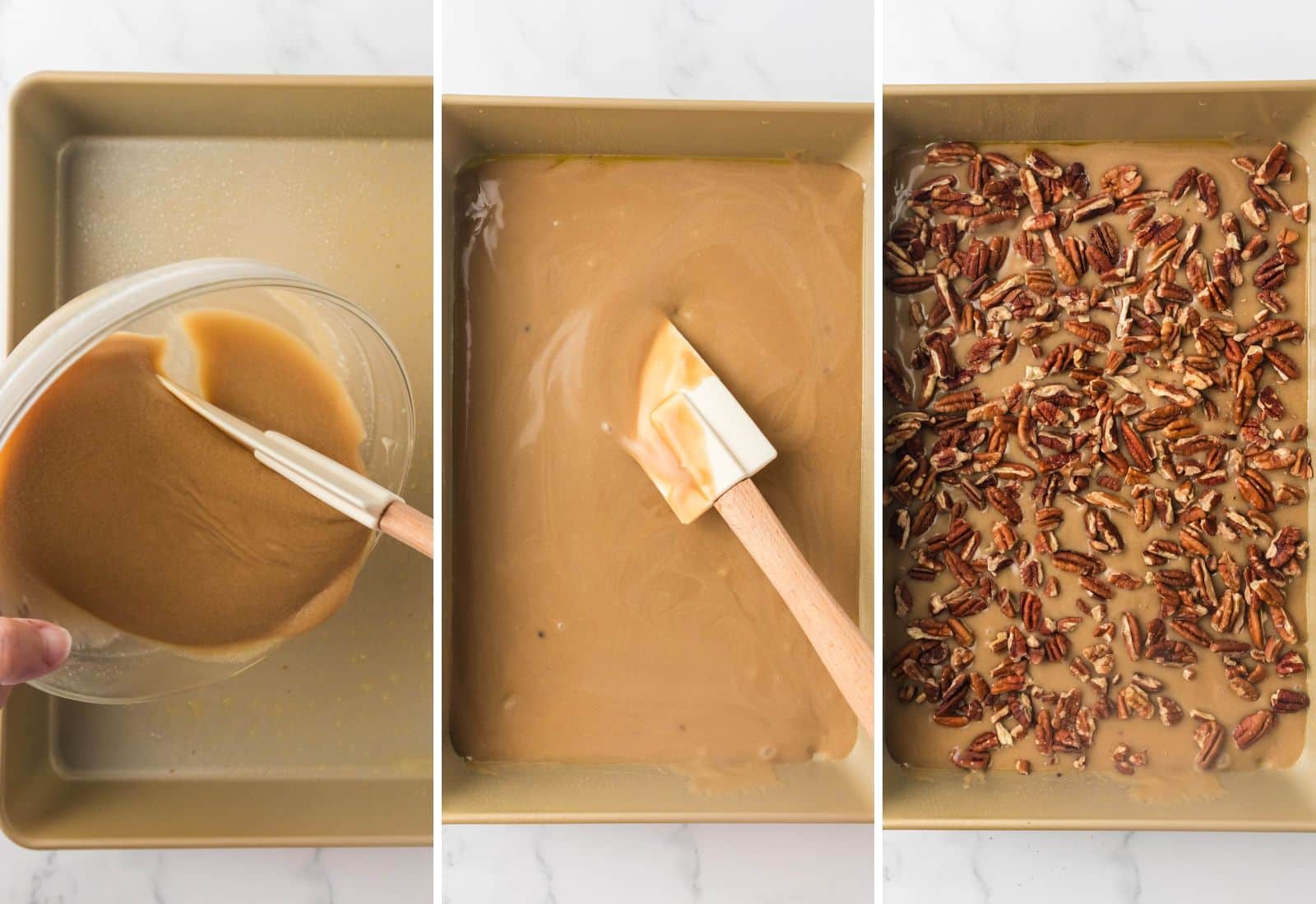 Preparing the caramel and pecan layer