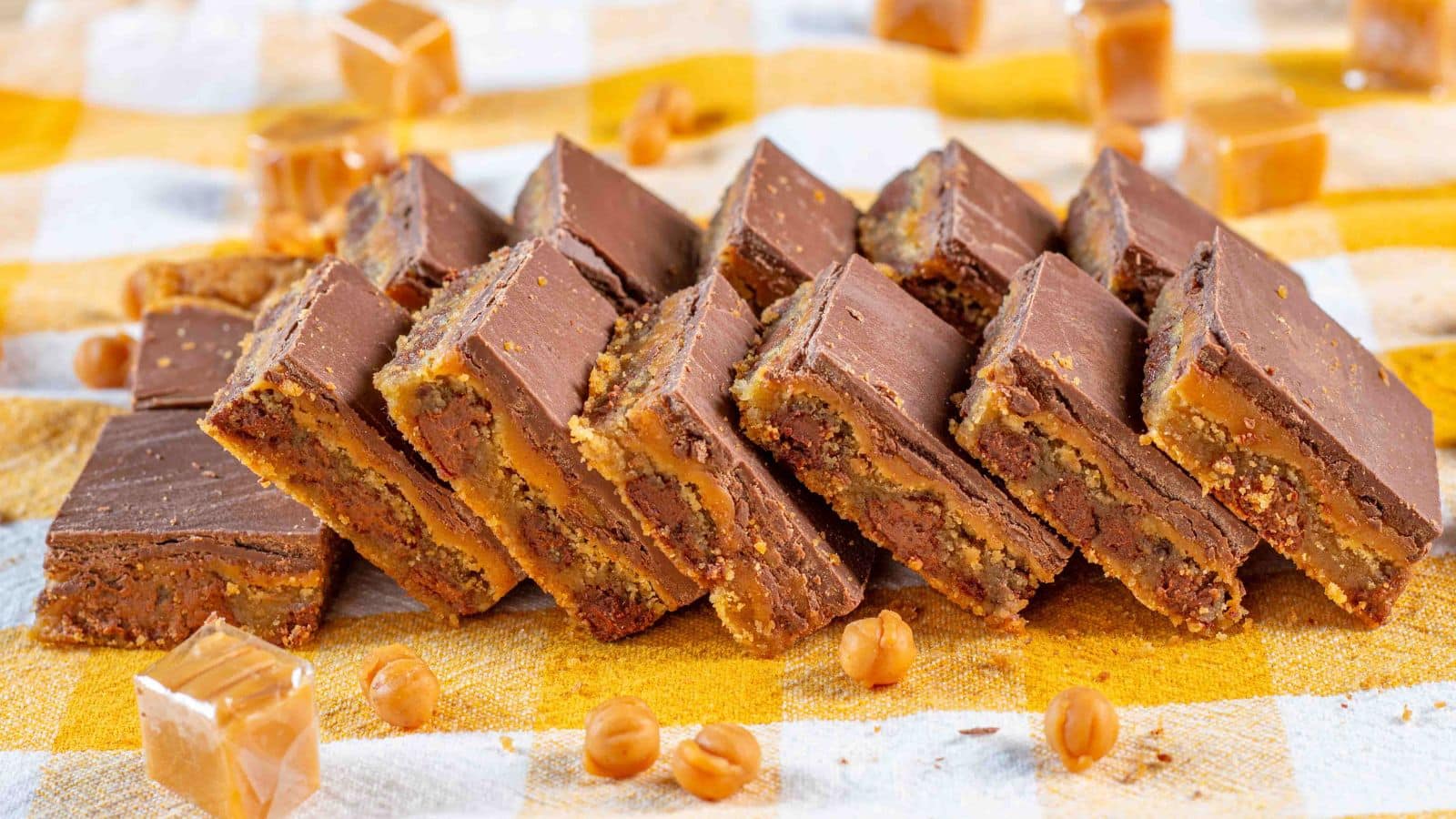 Chocolate chip cookie bars stacked sideways