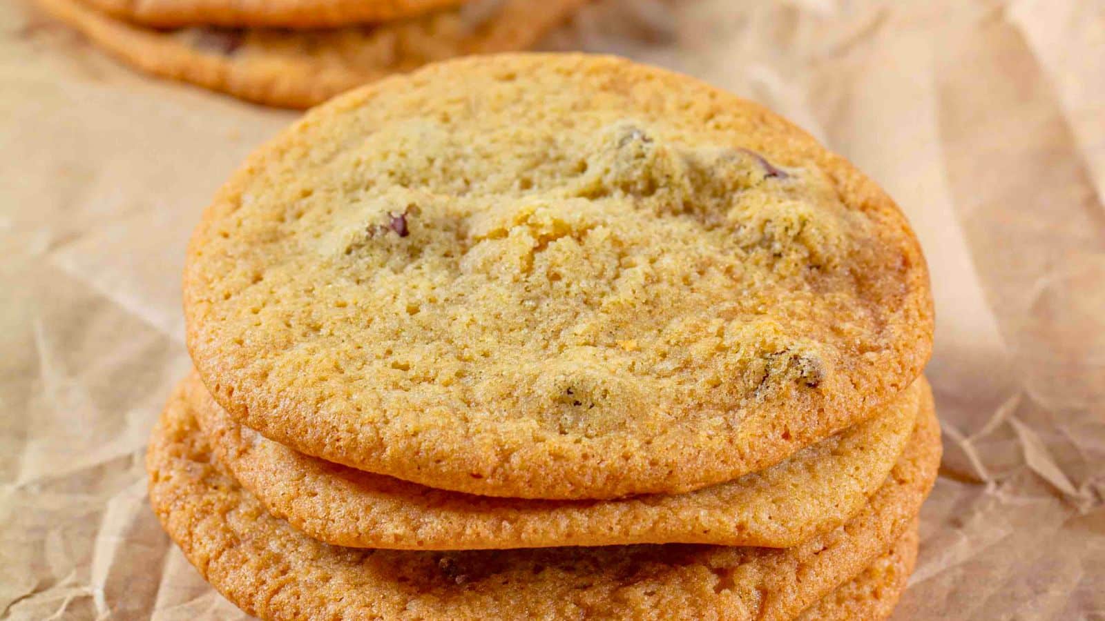 thin chocolate chip cookies stacked